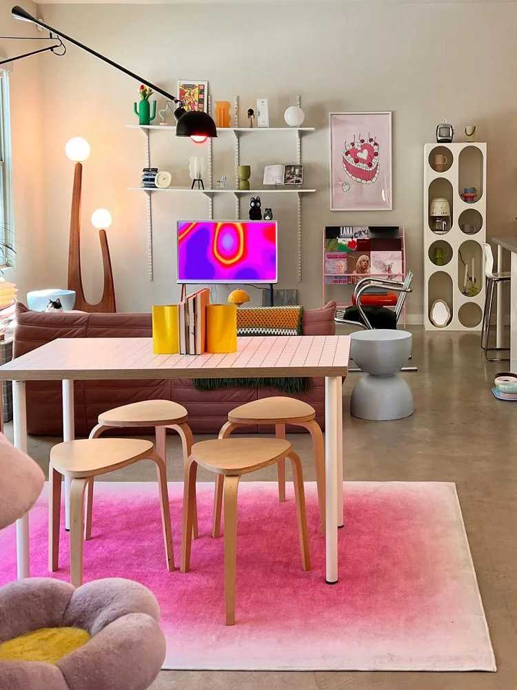 Gradient Pink Art Carpet Luxurious Large-area Living Room Decoration Carpets Comfortable Refreshing Bedroom Rug Balcony Rugs