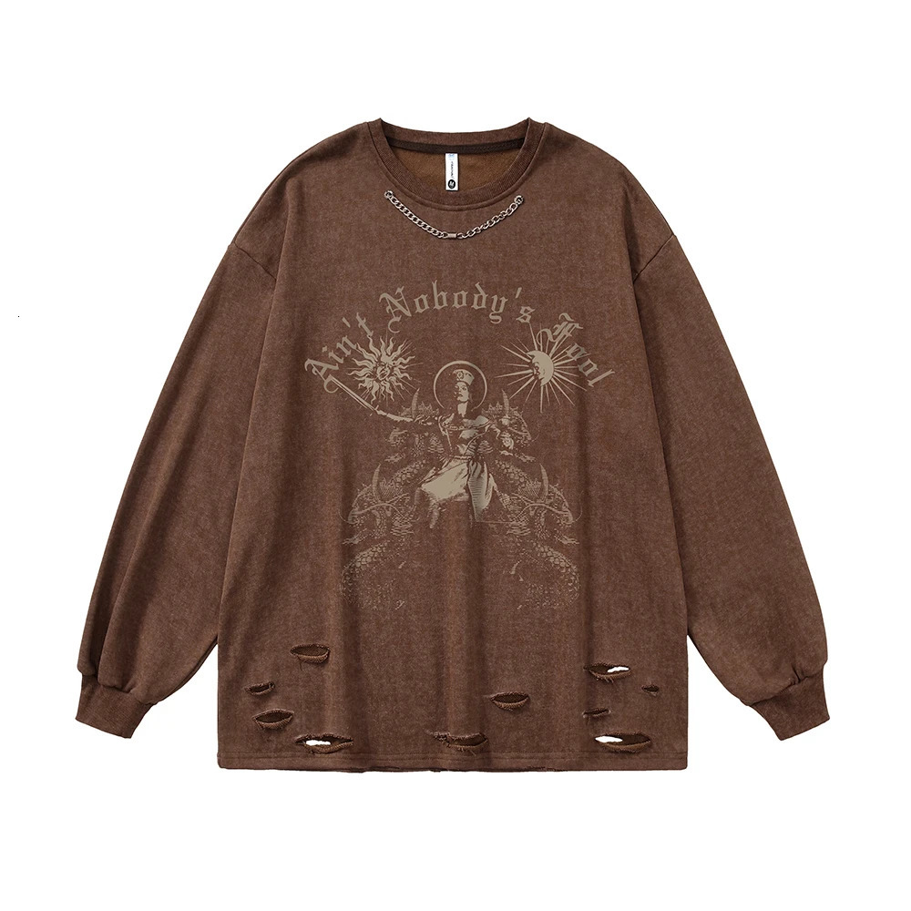 Ripped Goth T Shirts Men Vintage Long Sleeve Oversized T-shirts Fairy Grunge Y2k Men Clothes Harajuku Anime Streetwear Tops Tees 240716