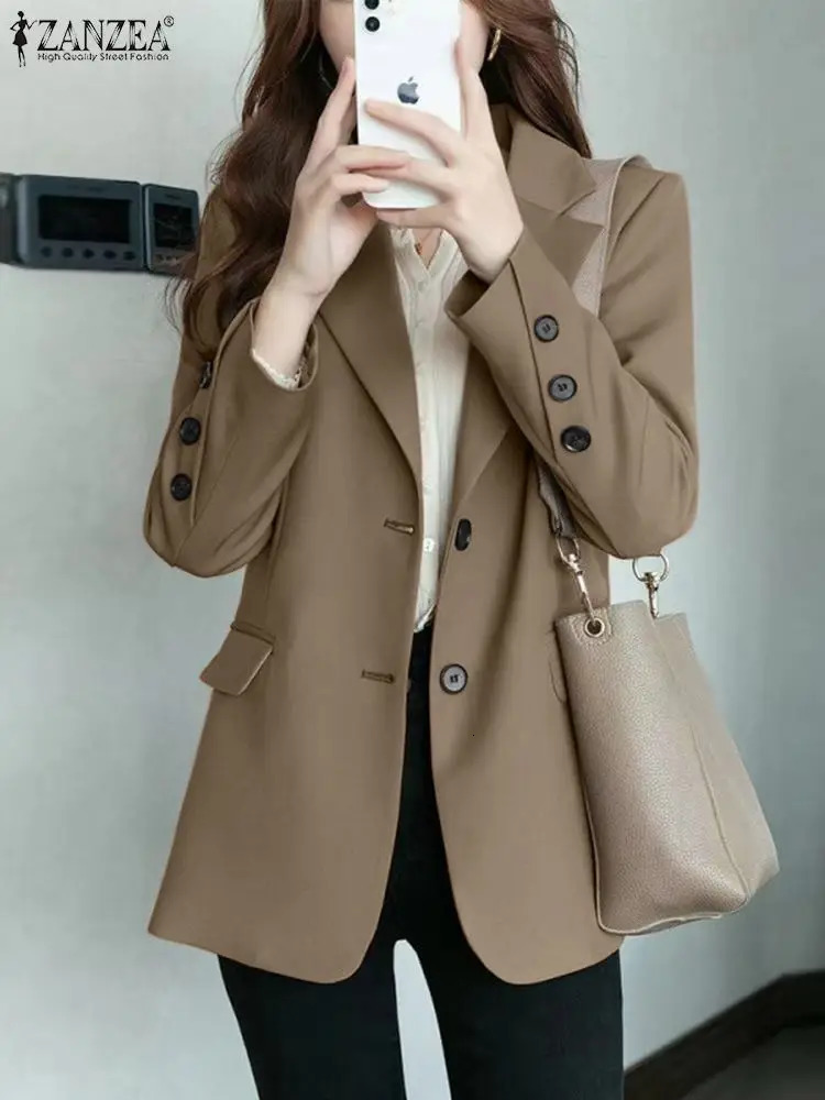 ZANZEA Autumn Fashion OL Blazer Woman Long Sleeve Lapel Neck Suits Elegant Party Jackets Female Vintage Solid Color Outwear 240715