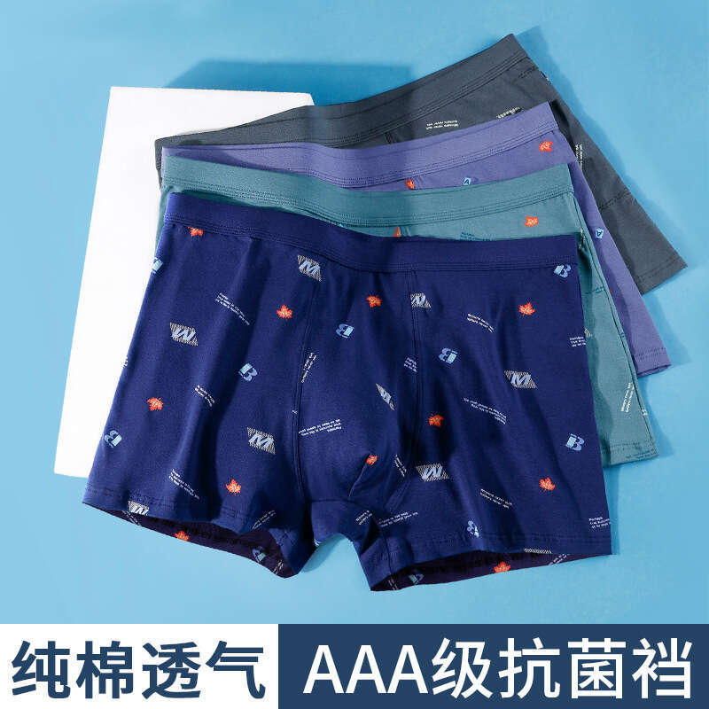 Plus Pure Cotton Underwear, Elastic Cotton, Plus Size Men's Flat Corner Pants, Printed Widened Fat Guy Underwear Boxers Calecon Underwear Boxer S