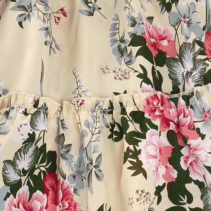Summer Girls Long Skirt Polyester Square Collar Suspender Sleeveless Lace Play Smocking A-line Print Dress Pleated ComfortableXJ240720