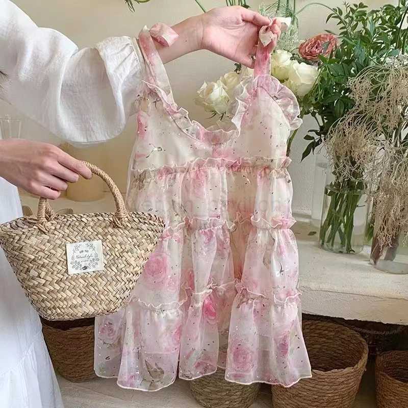 2-7Y Girls Fashionable Princess Dress Korean Children Dress Embroidered Mesh Girls Flower Girl DressXJ240720