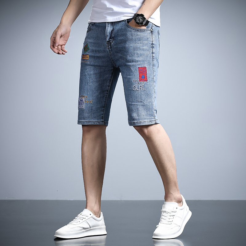 Denim shorts men's brand 2021 summer thin loose straight leg seven mid length Korean version trendy five inch pants