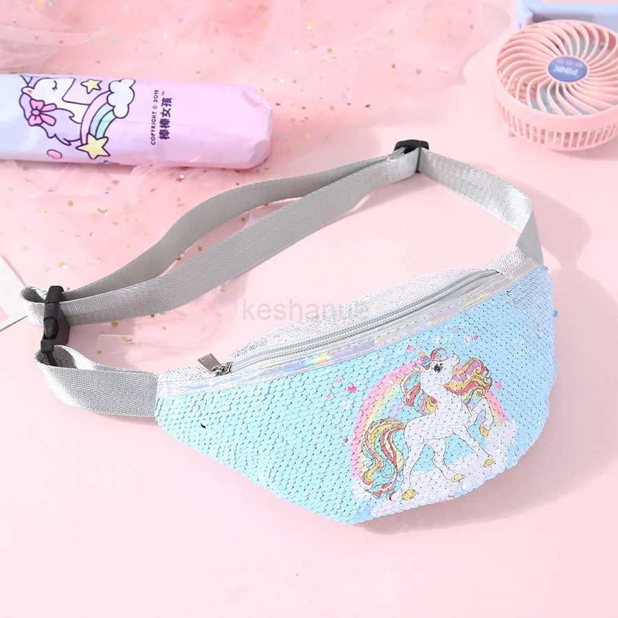 Shiny Sequin Girls Waist Bag Cartoon Unicorn Fanny Pack Teenager Girl Outdoor Travel Bag Holiday GiftsXJ240720