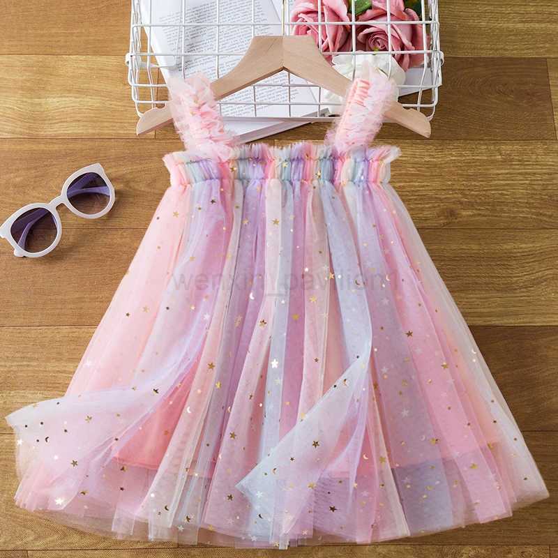 Toddler Baby Girl Dress Rainbow Sequins Tulle Tutu Vestidos 1-5 Y Kids Birthday Party Princess Set Infant Summer Sweet OutfitsXJ240720