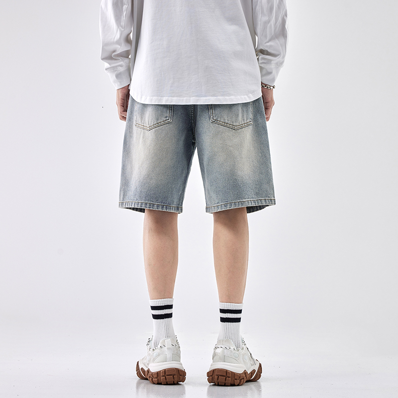Summer ripped denim shorts for boys, loose and outerwear, cropped pants, trendy brand plus size mid length pants