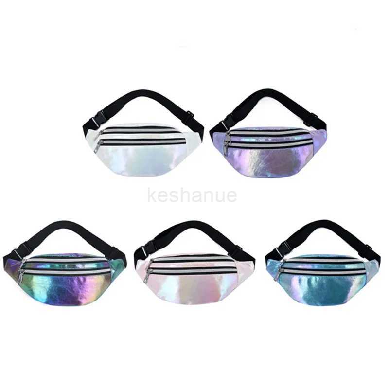 Fanny Packs Unisex Women Men Sliver Laser Waist Bags Geometric Chest Phone Pouch PU Beach Traverl Bum Zip WaistbagsXJ240720