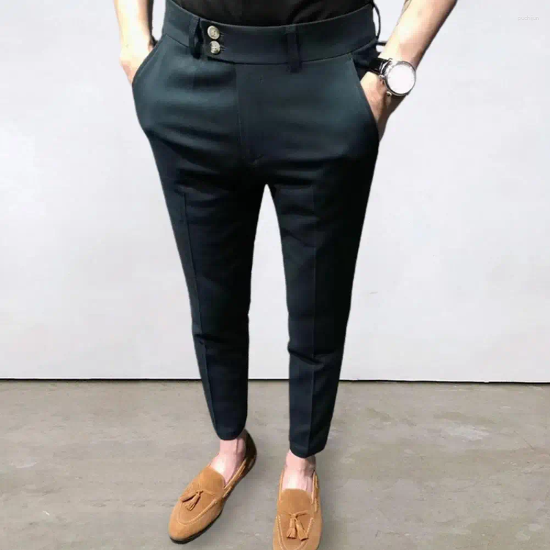 Men's Suits Chic Ninth Trousers Office Gentle Close-fitting Super Breathable Mid Waist Men Suit Pants