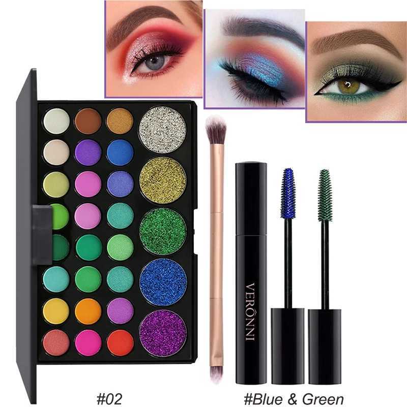 4 pieces of 29 color eye shadow palette with eye black and brush matte waterproof womens shiny eye shadow makeup lastingW240730