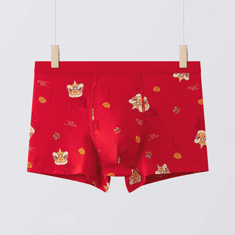 Benmingnian Da Hong Pure Cotton Mid Waist Good Luck Underwear New Year Print U Convex Men's Flat Corner Pants Designer Underwear Men Boxer Design