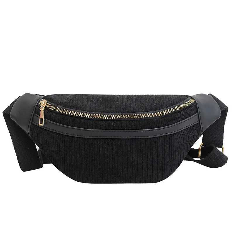 Fashion Corduroy Women Waist Bag Student Ladies Shoulder Crossbody Zipper Chest Bag Phone Banana Female BagsXJ240720