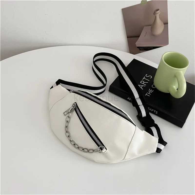 Women Shoulder Bag Street Solid Chest Bag Striped Strap Chain Zipper Waist Bags New In Bag For Women XJ240720