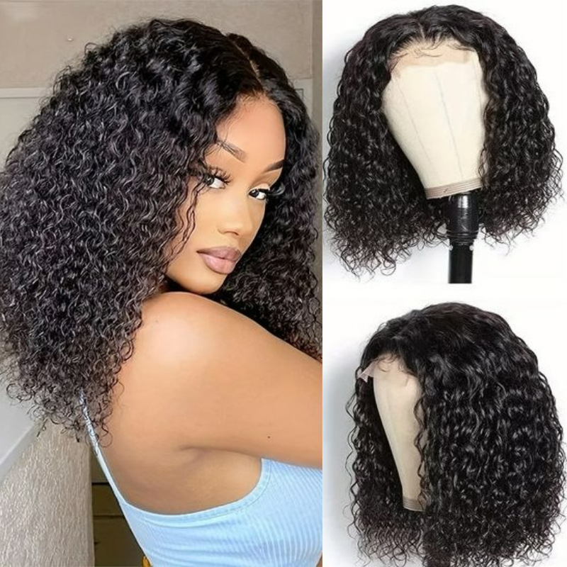 Factory wholesale Curly Short Bob 13X4 Lace Frontal Human Hair Wigs Deep Water Wave 13X4 Lace Front Wig 5x5 Closure Glueless 10a 10A