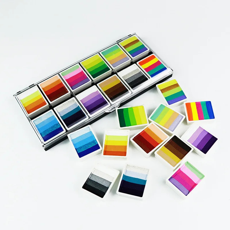 Professional Water Based Rainbow One Stroke 12 Color Split Cake Face Paint Palette for Kids DIY 240712