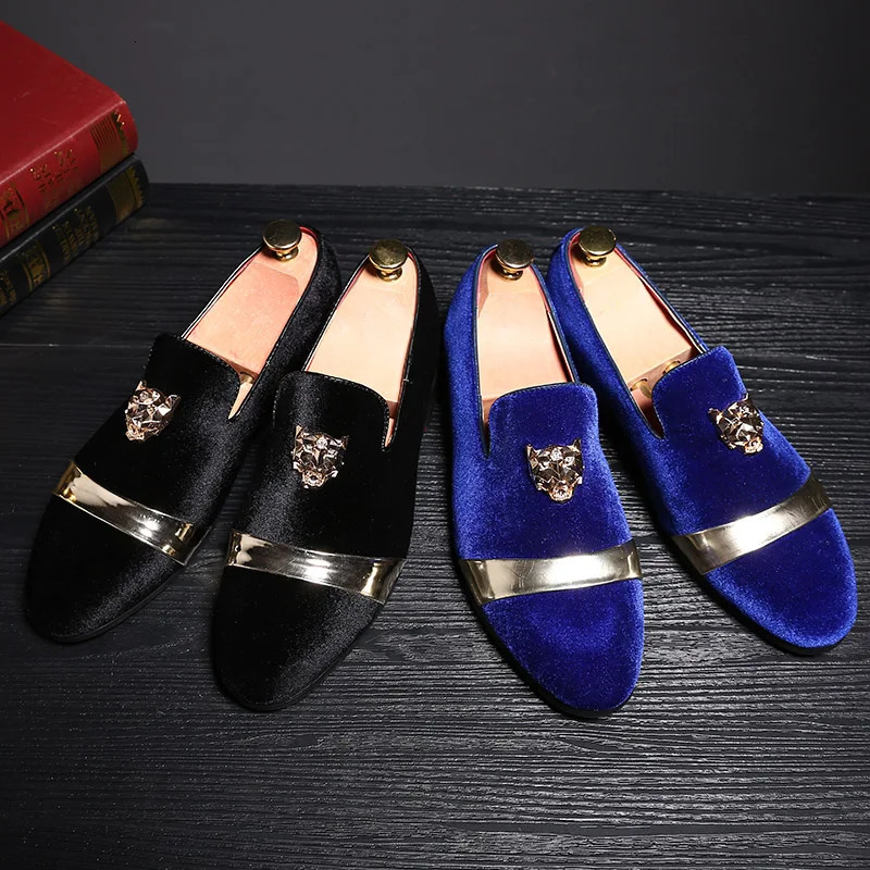 Men Wedding Loafers Velvet Shoes Fashion Quality Tiger Gold metal Men Dress Shoes Mens Flats wholesale dropshiping ST359 240718