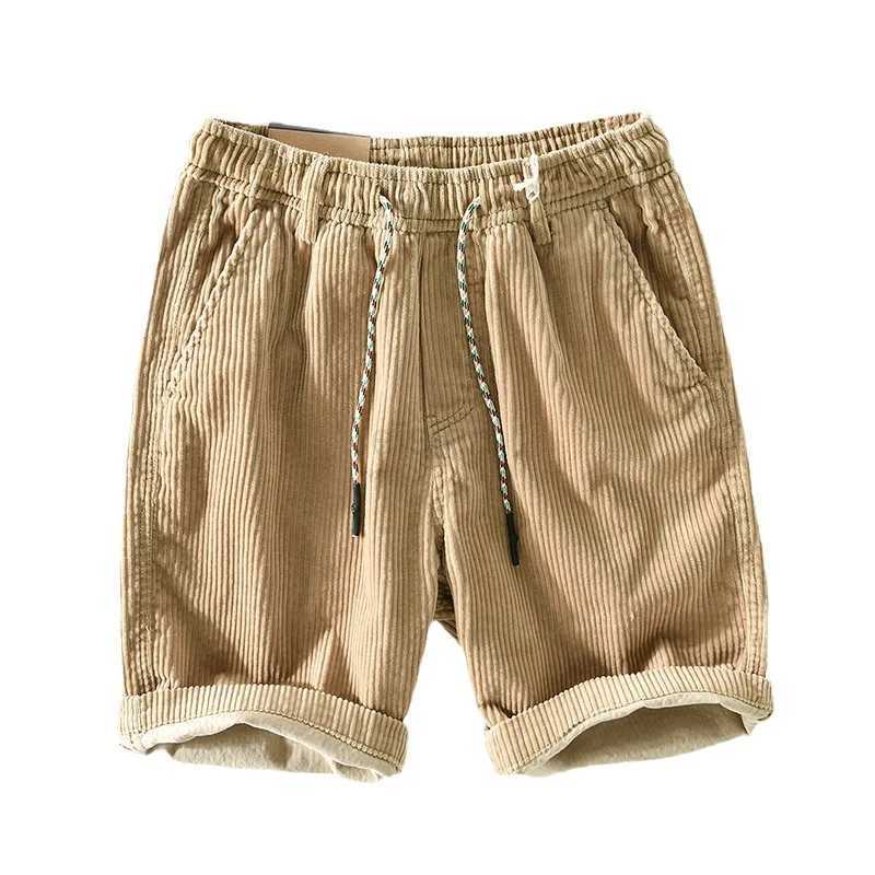 Mens Summer Instagram Corduroy Drawstring Shorts Fashion Strip Velvet Casual Capris Short Pants M240720