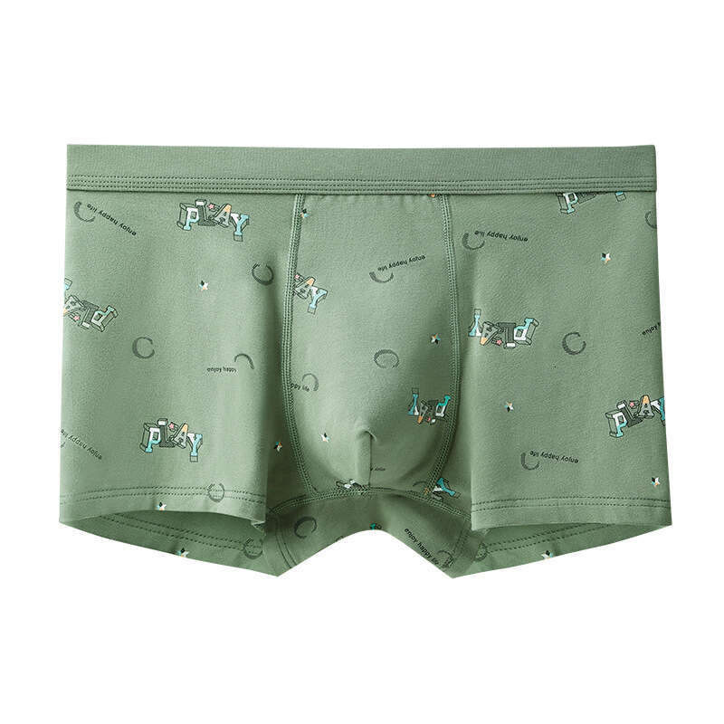 50S Pure Cotton Fashionable Printed Flat Corner Pants 3DU Convex Large Space Youth Development Period Men's Underwear Boxer Panties Boxers Sexy M