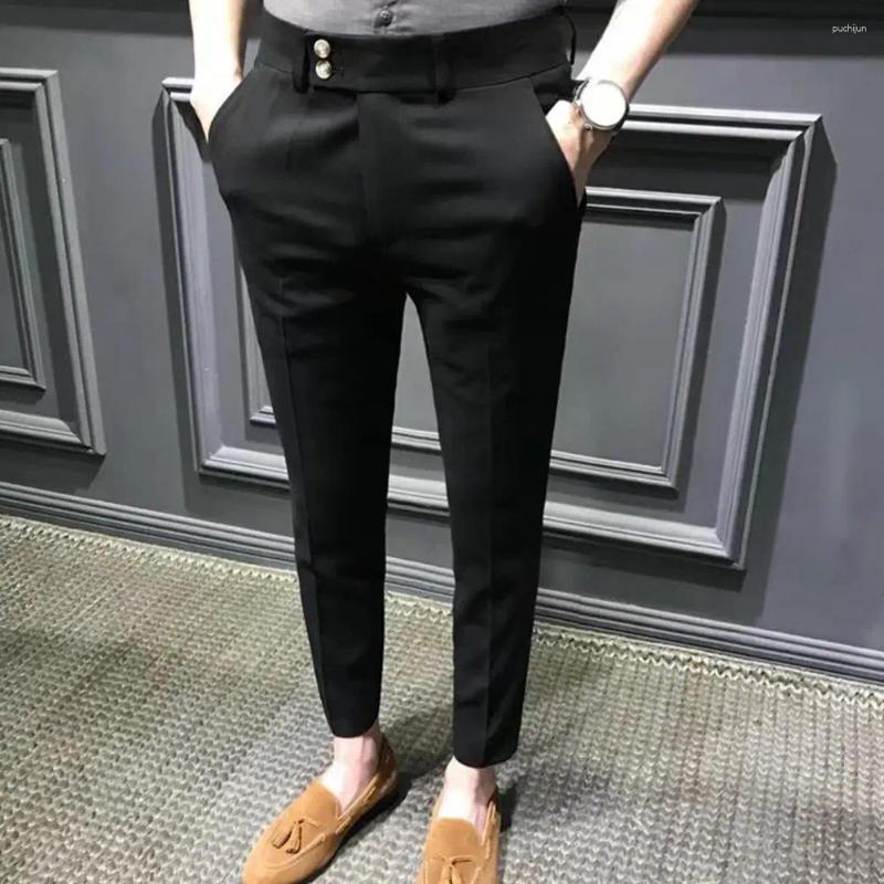 Men's Suits Chic Ninth Trousers Office Gentle Close-fitting Super Breathable Mid Waist Men Suit Pants