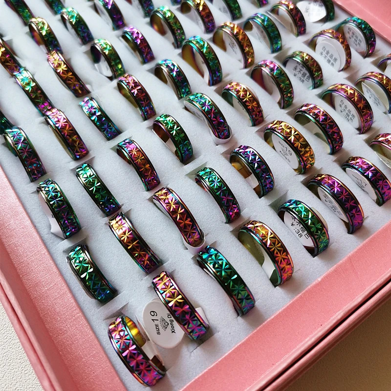 50 pieces wholesale bulk batch womens rotating watch straps rings metal copper carving rotating fashion pointed jewelry size women 240710