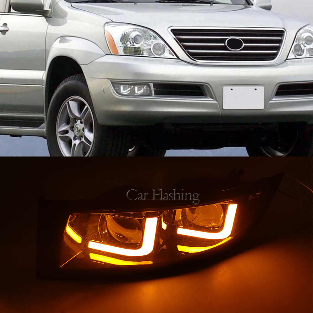 Car DRL For Lexus GX470 UZJ120 2003 2004 2005 2006 2007 2008 2009 LED Turn Signal Daytime Running Light Fog Light Assembly