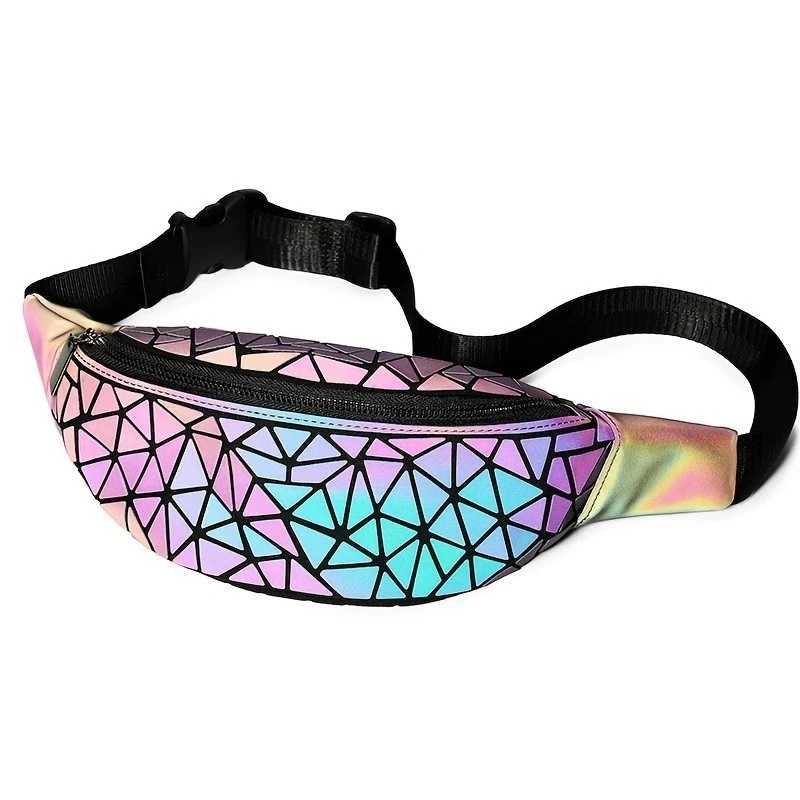 Womens fashion waist bag Holographic Geometry luminous folding chest / crossbody bagXJ240720