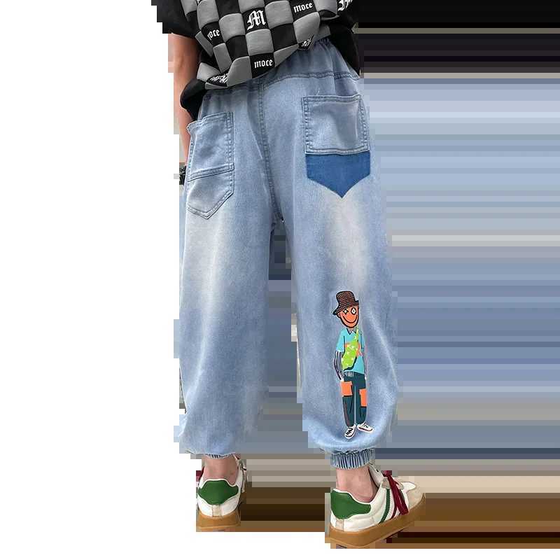 Boy cartoon pattern boy jeans spring autumn childrens jeans casual style childrens clothing 6 8 10 12 14W240718
