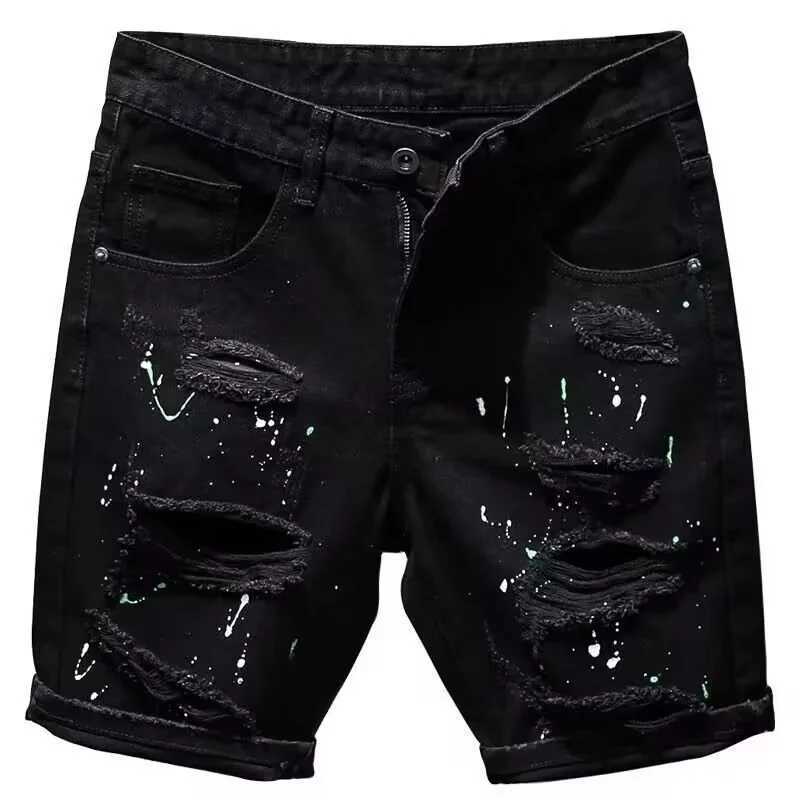 Summer Denim Shorts For Men Black Versatile Fashion Washable Slim Fit Five Point Middle Pants Men Jeans Shorts M240720