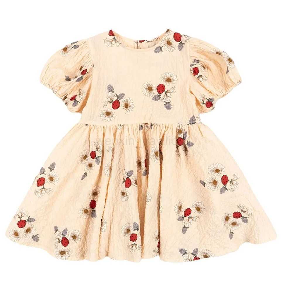 Girls Dresses 2024 Summer New Printed Fashion Dresses Cotton Cute Short Sleeve Suit Baby Cr ling Clothes Childrens ClothingXJ240720