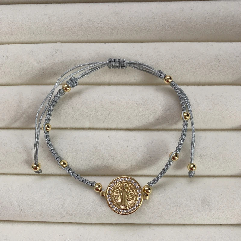 Faith SAN Benito Charm Bracelet Gold Plated Brass Freshwater Pearl Zircon Heart Bead Blessed Adjustable Bracelet Jewelry 240719