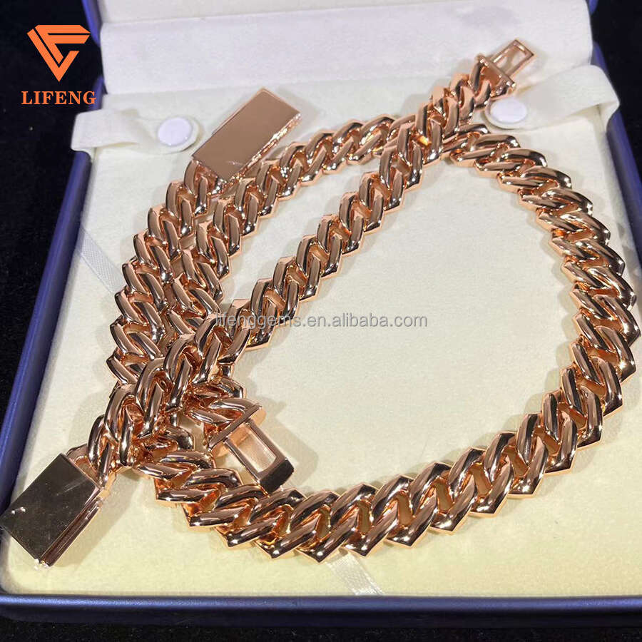 18Mm 3 Rows Sliver Vvs Moissanite Iced Out Hip Hop Jewelry Mossanite Rose Gold Cuban Link Chain