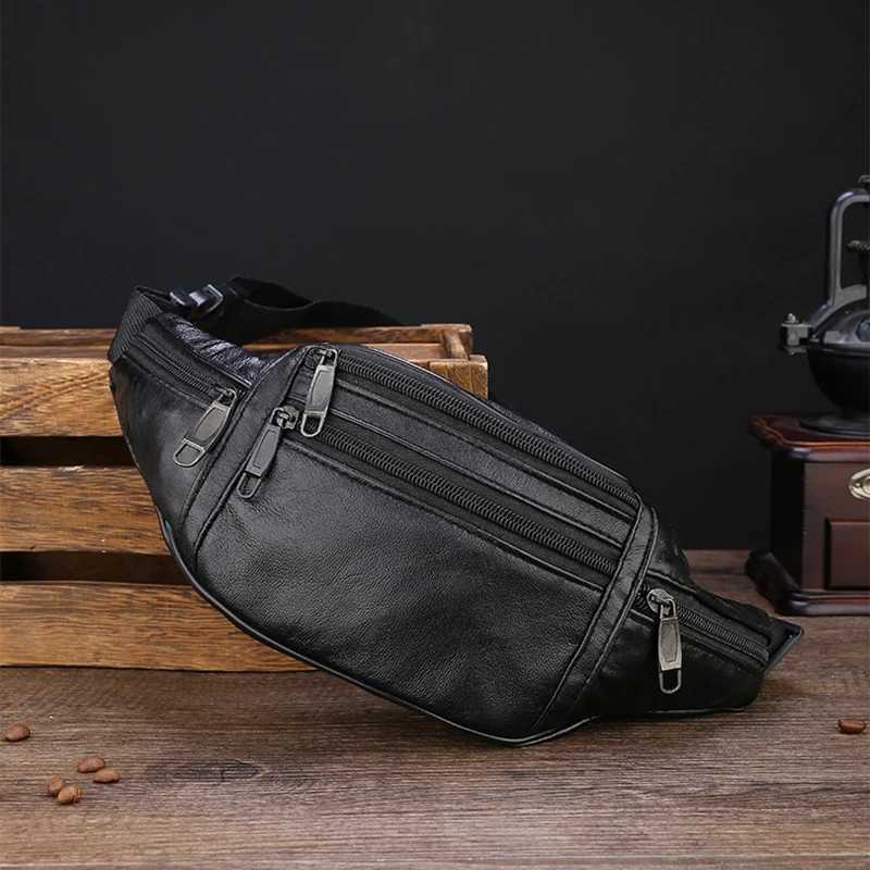 Leather Men Waist Chest Bag Thin Outdoor Sports Tactical Male Small Running Fanny Pack Crossbody Chest Money Belt BagsXJ240720