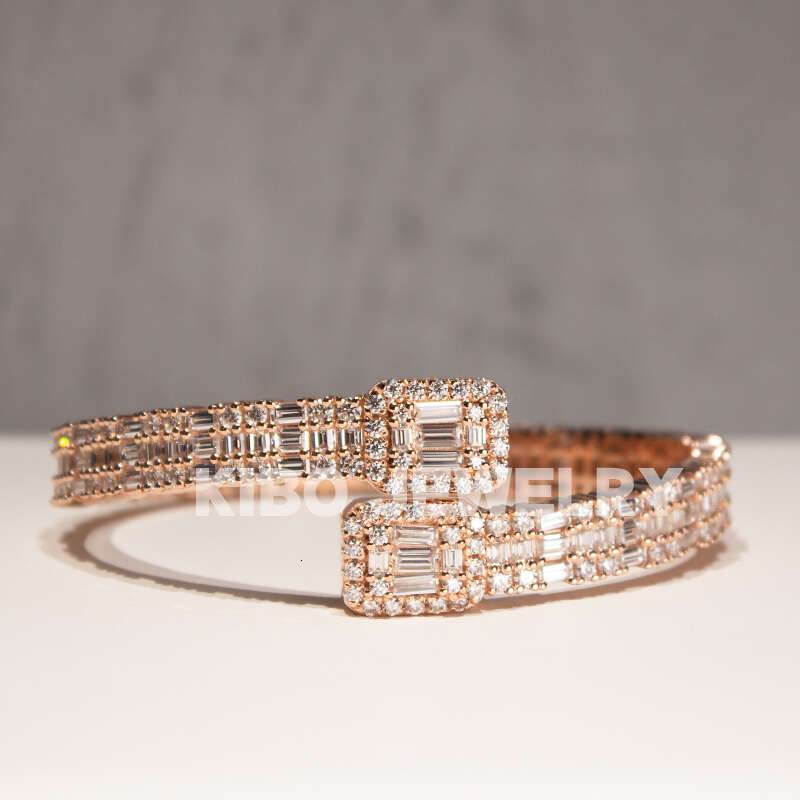 KIBO Iced Out Gold Plated Sier Men Fine Jewelry Bangle Baguette Moissanite VVS Diamond Bracelet Men