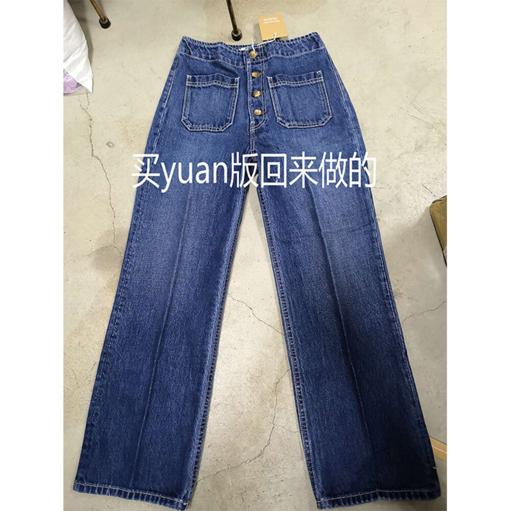 R Ref Autumn New Slim Fit Straight Leg High Waist Wash Denim Jeans Slimming Large Size Hip hop Style Overalls Gold Velvet Pants Waterproof Trousers Ma