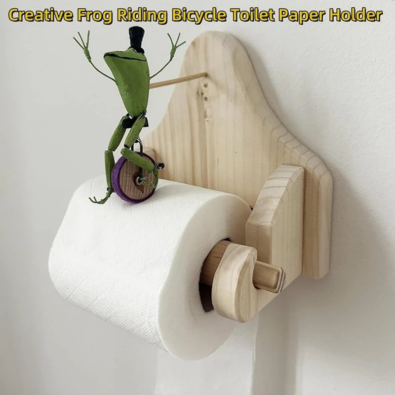 Creative Frog Riding Bicycle Toilet Paper Holder Funny Wall Mounted Frog Roll Paper Holder 240712