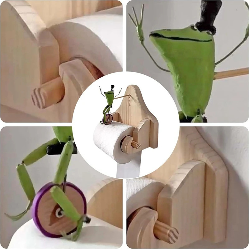 Creative Frog Riding Bicycle Toilet Paper Holder Funny Wall Mounted Frog Roll Paper Holder 240712