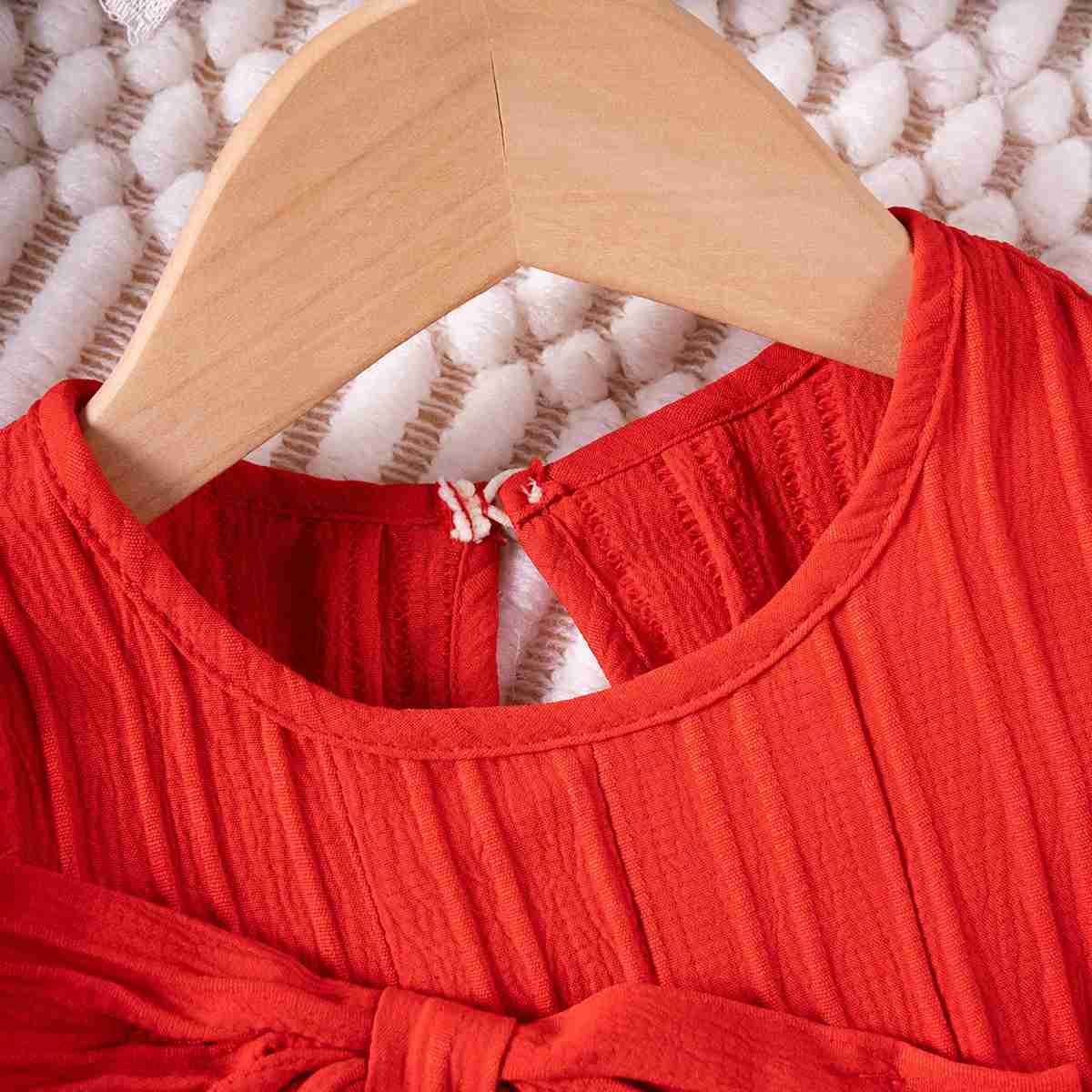 2024 Summer New Toddler Dresses Solid Colour Fashion Bow Fly Sleeve Design Girls Dresses Cute Sweet Birthday Party GiftXJ240720