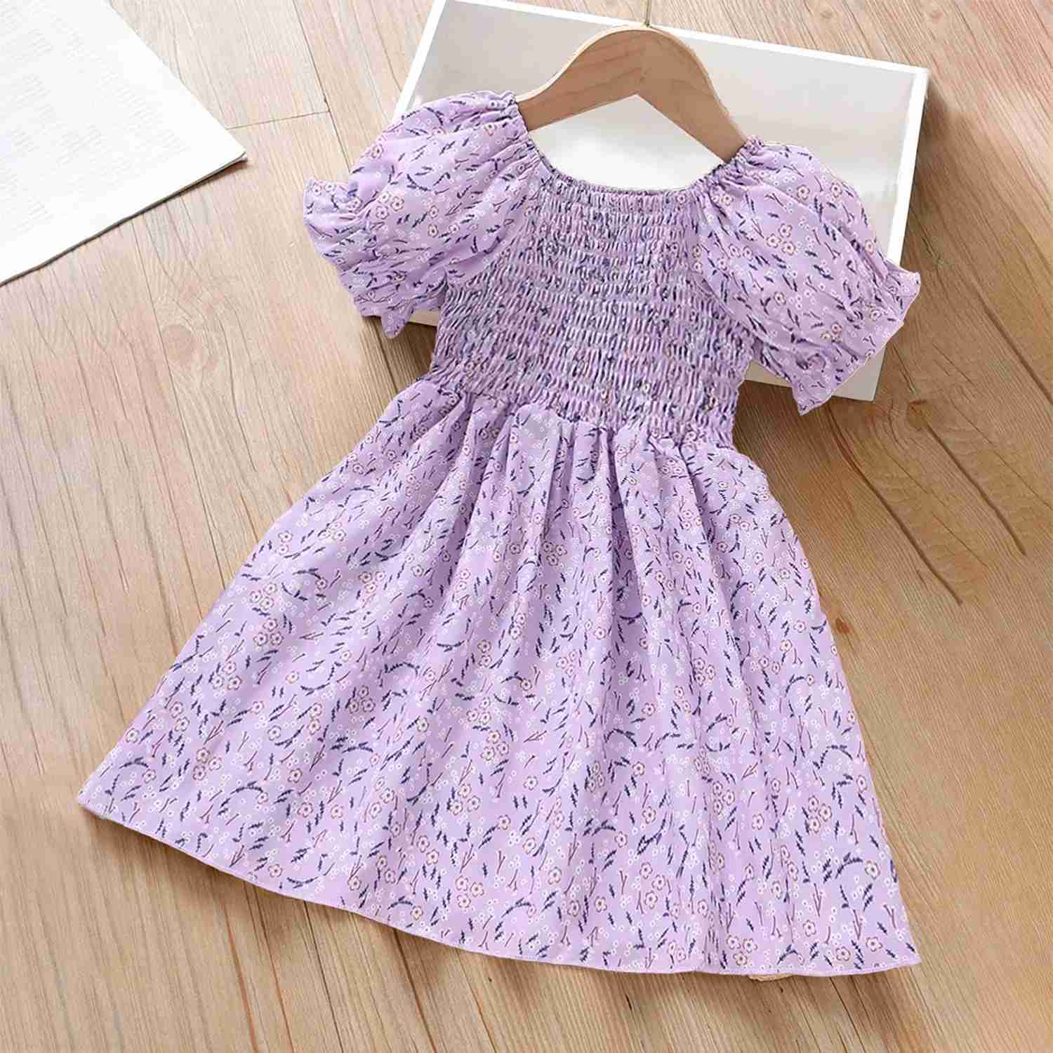 Girls Dresses 2024 Summer New Baby Girls Floral Short Sleeves Dress 3-7Yrs Children Clothes Holiday Casual Kids Printed ClothingXJ240720