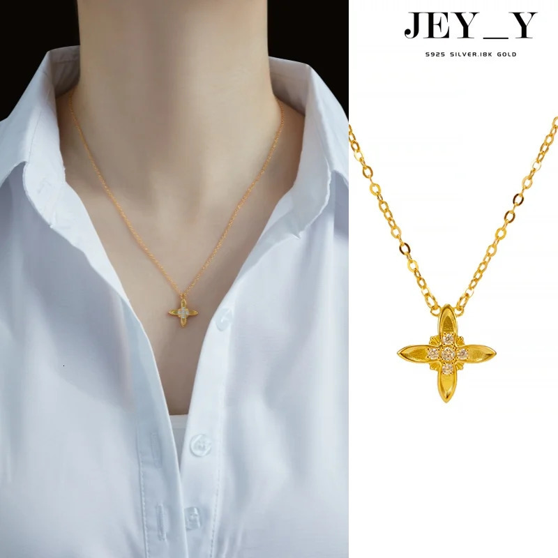 925 Sterling Silver Fashion Four-leaf Clover Pendant Necklace for Women Vintage Elegant 18K Gold-plated Chain Jewelry Gift 240719