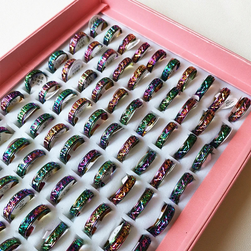 50 pieces wholesale bulk batch womens rotating watch straps rings metal copper carving rotating fashion pointed jewelry size women 240710