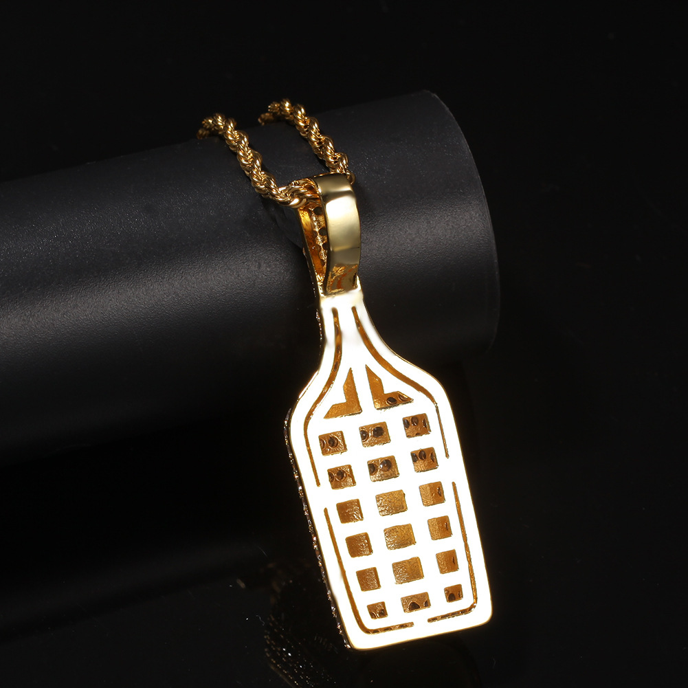 Hip Hop Wine Bottle Pendant Necklace TopBling 5A Zircon Bar Pua Rap Mens Jewelry
