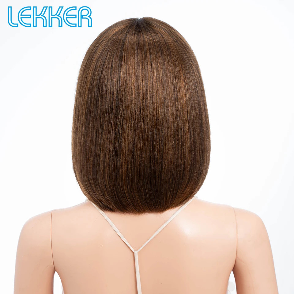 Lekker Ready Wear Ombre Brown Short Straight Bob Human Hair Wigs With Bangs For Women Brazilian Remy Hair Colored Glueless Wigs 240716