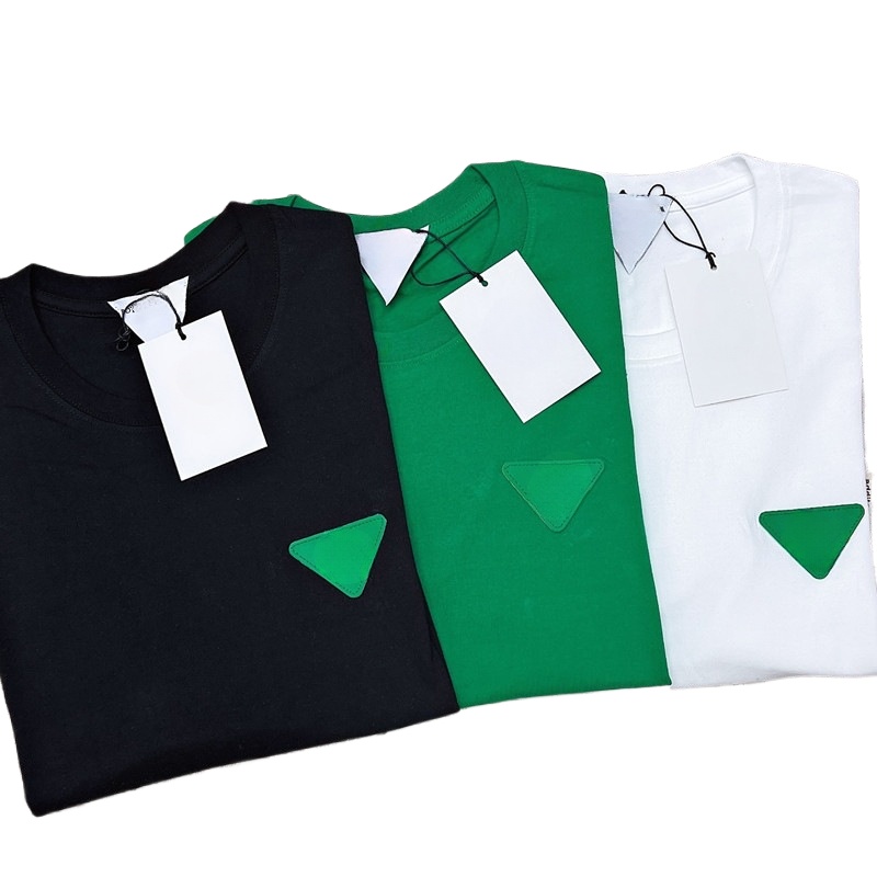 Designer men's and women's T-shirt bvt-shirt short-sleeved green triangular letter sticker embroidered trendy t-shirt pure cotton versatile couple top white T