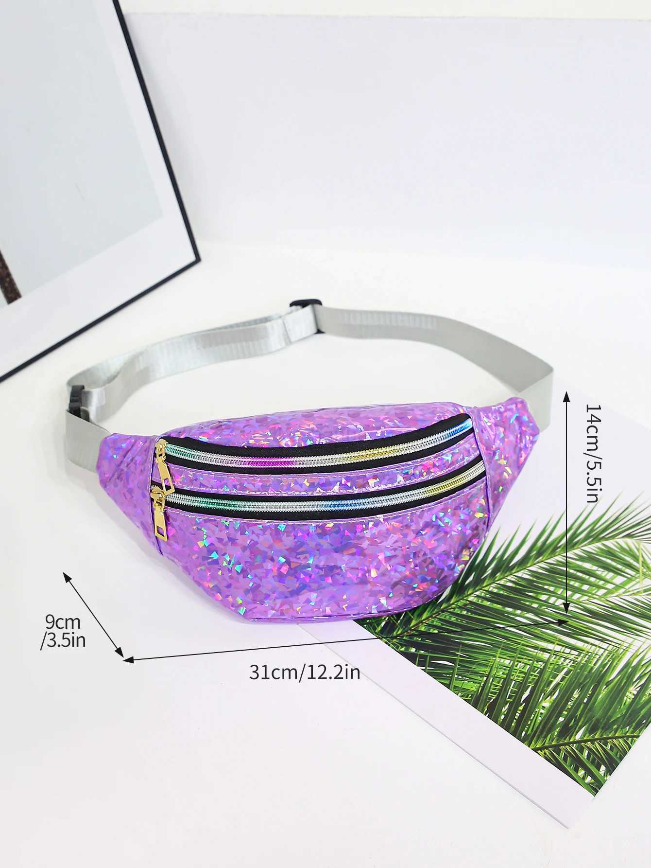 Holographic Waist Bags Women Silver Fanny Pack Female Belt Bag Black Geometric Waist Packs Laser Chest Phone Pouch Bum BagXJ240720