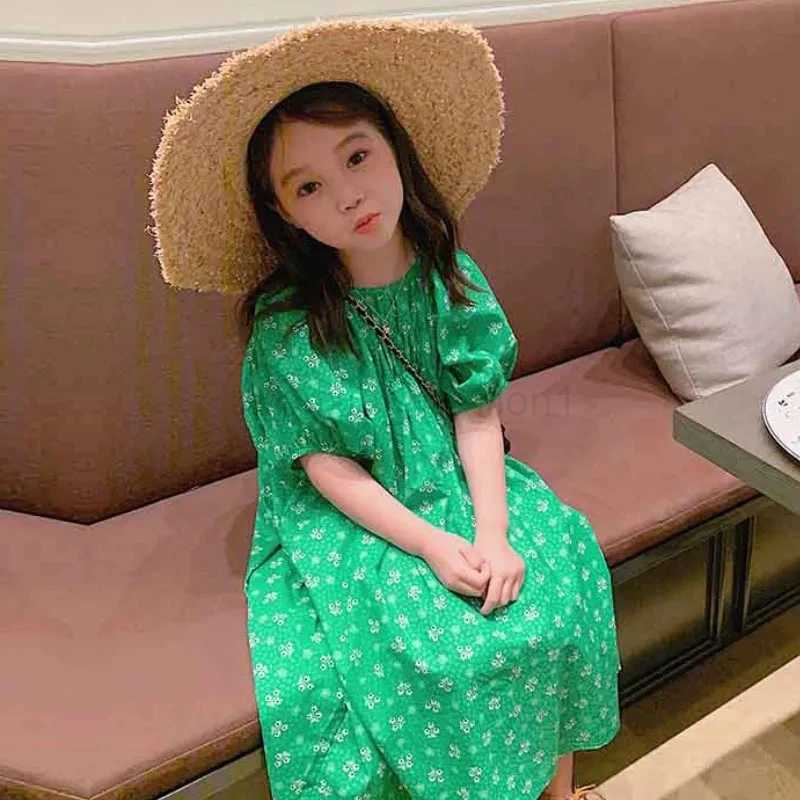 Dressed girls summer clothing sweet floral loose versatile casual 2-7 year Beibei countryside style fashion childrens clothingXJ240720