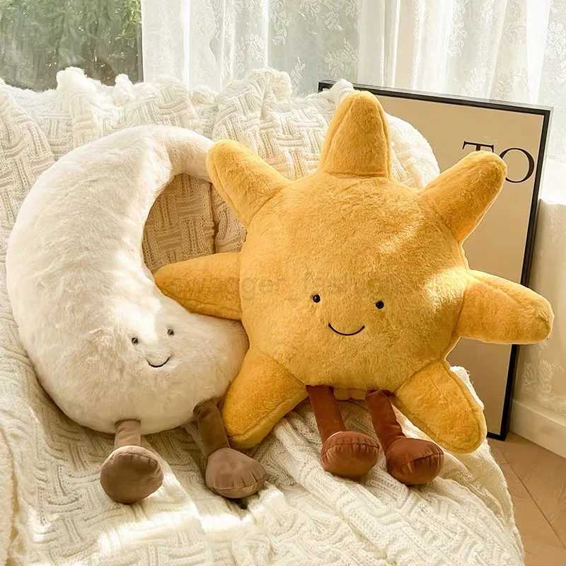 High Quality Smile Face Moon Yellow Sun Plushie Cushion Stuffed Cute Weather Plush Toy for Kid Bedroom Decor Sofa Throw PillowB270720