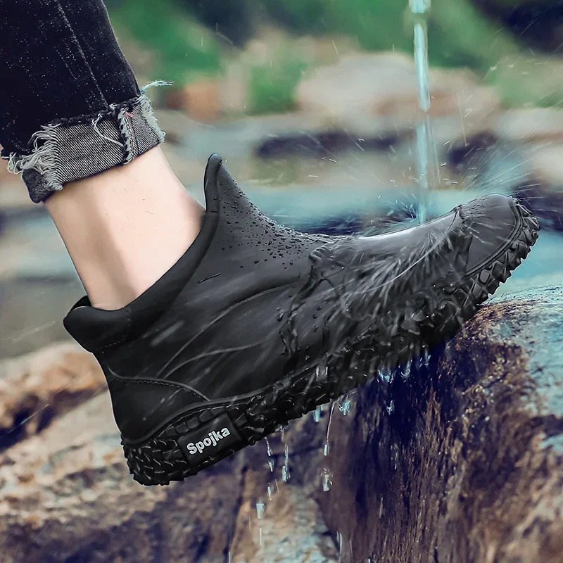 rain boots for men in winter kitchen work non-slip labor protection rain boots outdoor fishing special short rubber shoes 240712