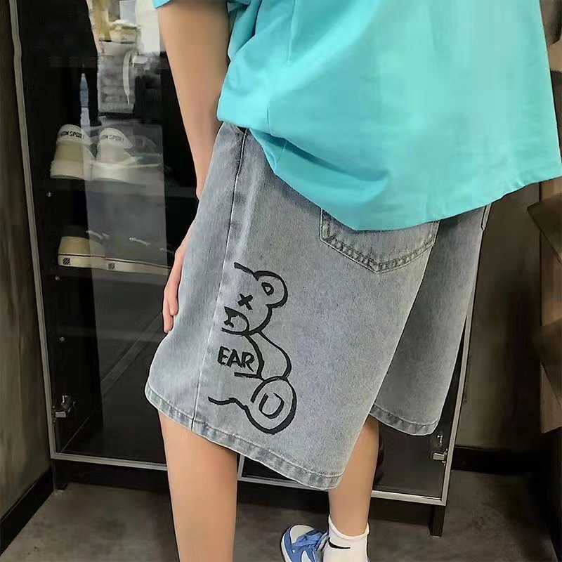 Denim 2024 summer new street fashion brand men's casual shorts loose jeans Korean version solid color