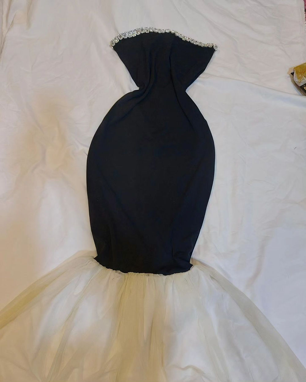 Real Image Mermaid Evening Dresses Strapless Beading Prom Gowns Guest Dress Special Occasion Party Wear