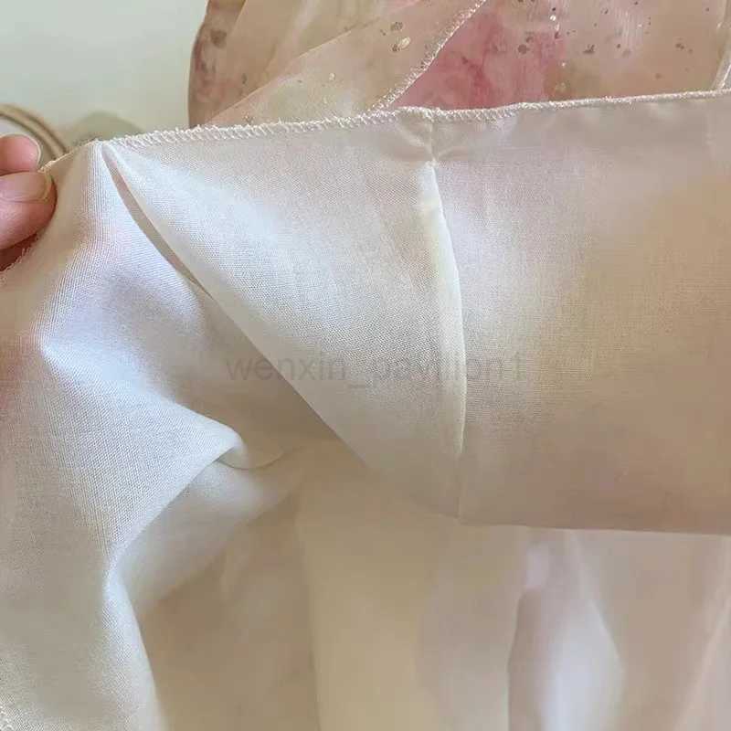 2-7Y Girls Fashionable Princess Dress Korean Children Dress Embroidered Mesh Girls Flower Girl DressXJ240720