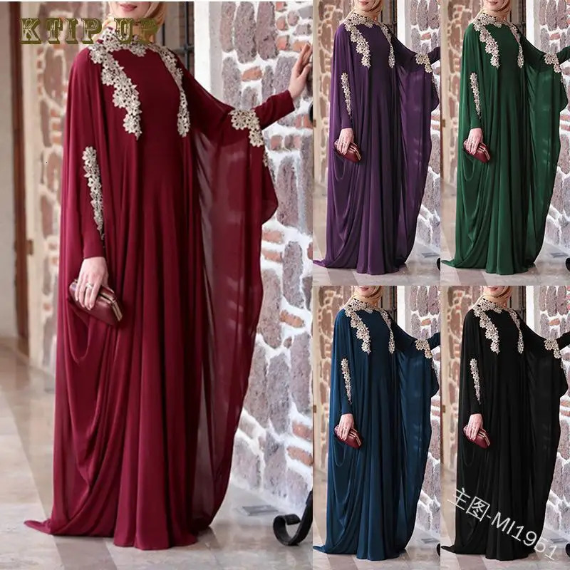 Turkey Muslim Abaya Women Dress Set Chiffon Splicing Bat Sleeve Oversized Gown Dresse Dubai Vestidos Largos Djelaba Femme Jilbab 240712